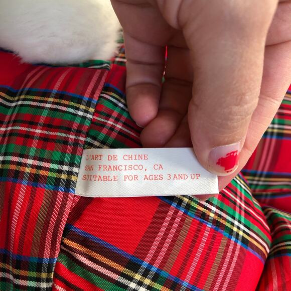 VTG L’Art de Chine Plaid Christmas Bunny Plush Holiday Decor Lg 20" Cottagecore - Picture 5 of 10